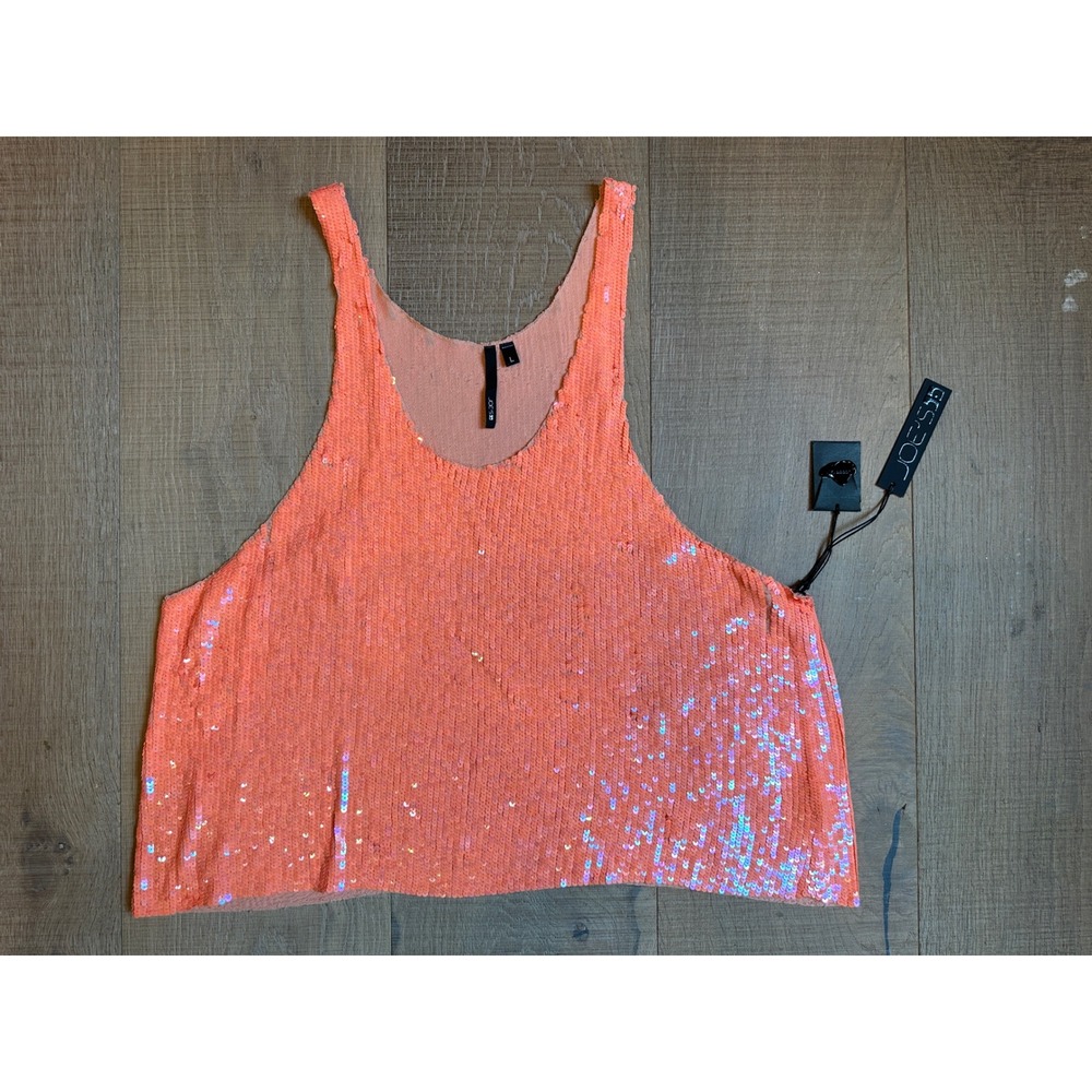 Joe's Jeans Sequin Tank Top Neon Orange Sparkle Disco Summer Festival Large - Picture 3 of 6